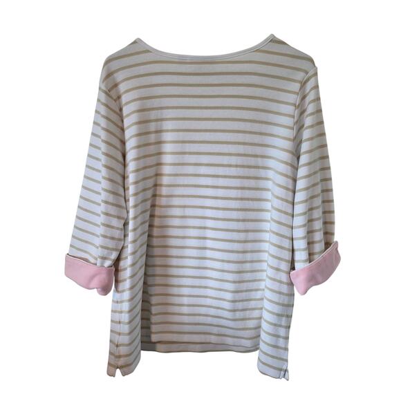 Quacker Factory Womens Flamingo Sequin Striped 3/4 Sleeve Tee Plus Size 1X - Picture 2 of 3